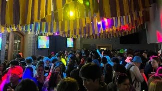 A photo of 568 packed with students during welcome week.